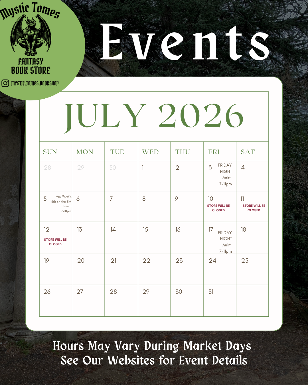 July Events for Wolfforth's Bookstore