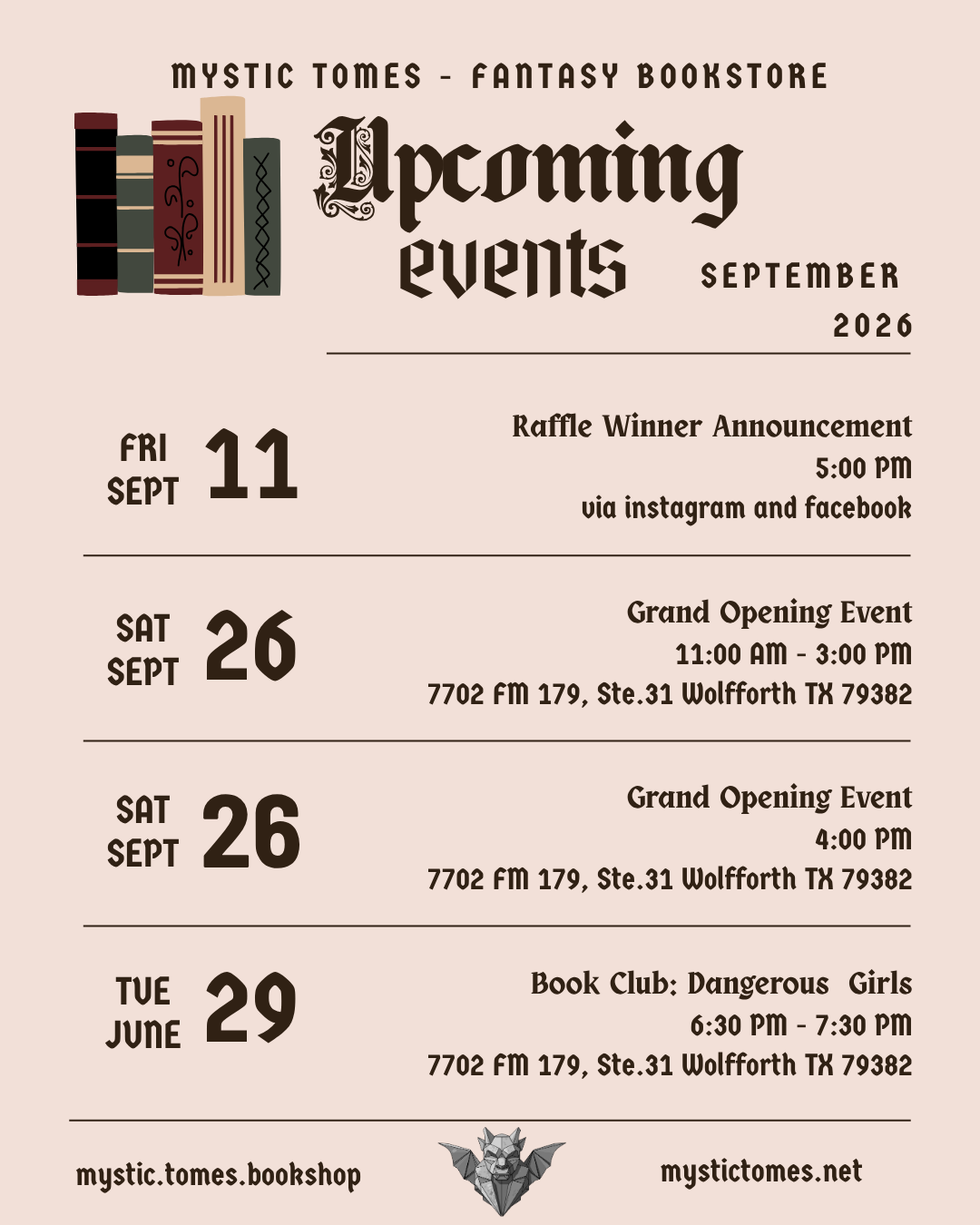 September 2026 - Bookshop Events