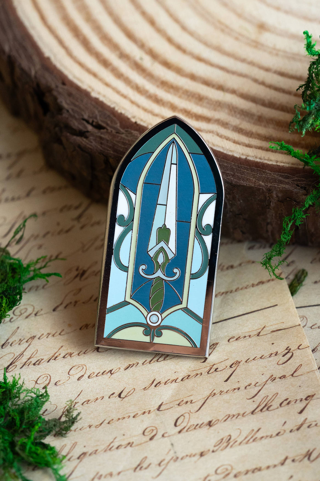 Stained Glass Sword Enamel Pin, Bookish Fantasy